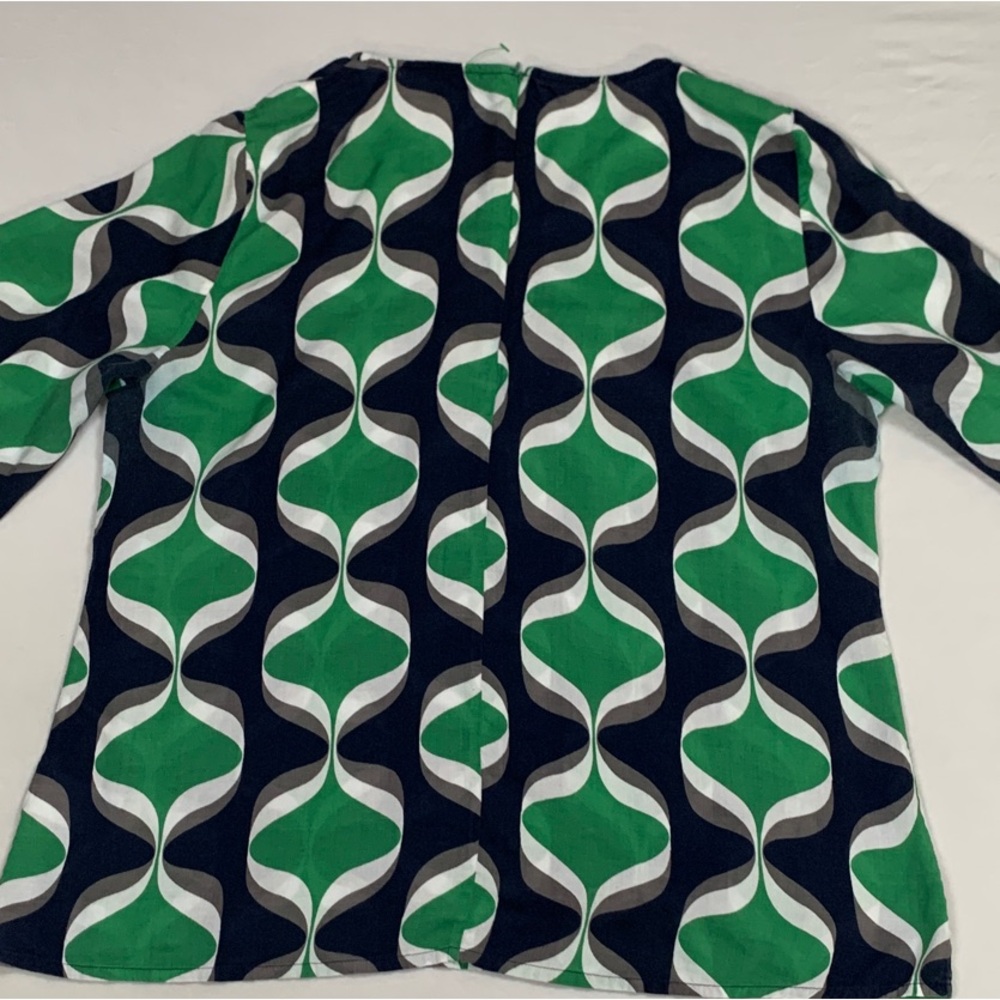 Boden women’s 12 Navy Cream & Green Abstract Wave Blouse Spring Coastal Preppy - Picture 11 of 11